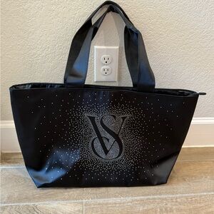 Victoria's Secret Black Sparkle Rhinestone Tote Black NEW